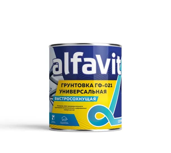 Грунтовка ГФ-021 быстросохнущая универсальная Alfavit серия Альфа, серая, 1,9 кг