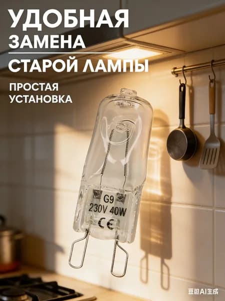 Галогенная лампочка для духовки, 40W, G9, лампа для духового шкафа, галогеновая