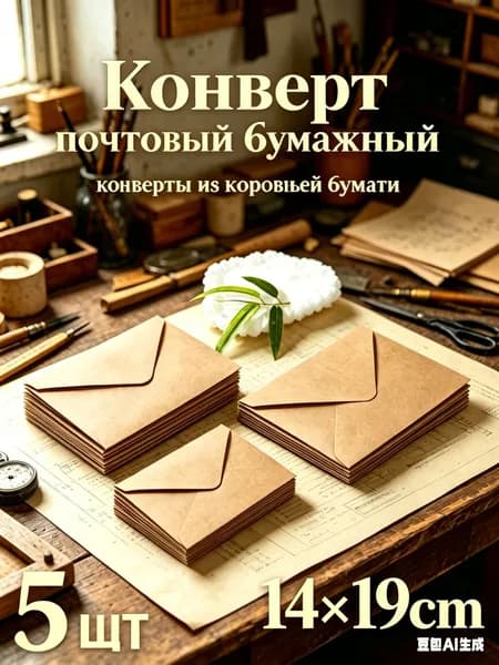 Конверт крафт,крафтовый бумажный подарочный конверт с клеевым треугольным клапаном, комплект