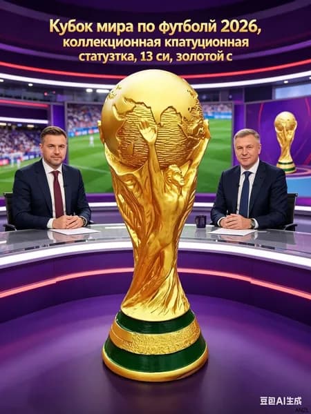 Кубок мира по футболу 2026, коллекционная статуэтка, 13 см, золотой с зелёным основанием