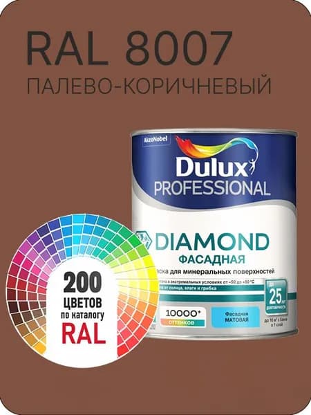 Краска для минеральных и деревянных фасадов Dulux Diamond цвет палево-коричневый Ral 8007 0.8 л.
