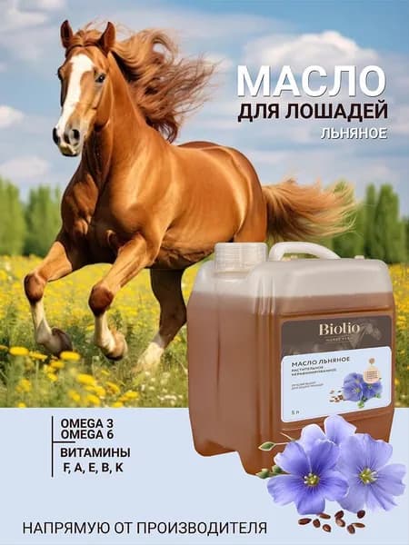 Льняное масло кормовое, для лошадей, 5л, Биолио