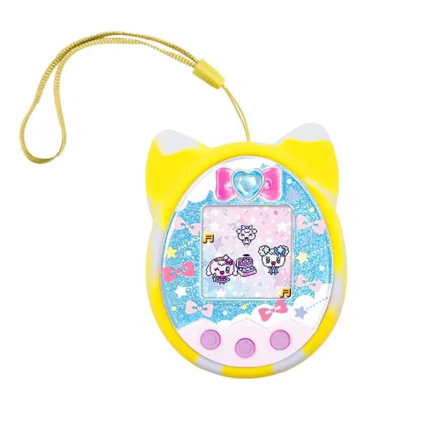 Силиконовый чехол для Tamagotchi Meets: кошачья мордочка + шнурок, жёлтый