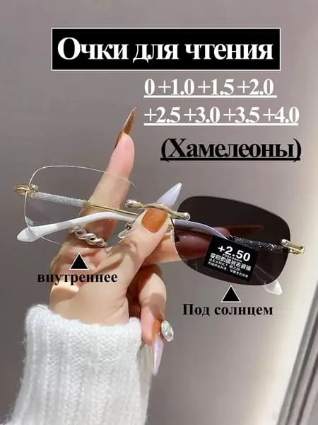 Беспроводные фотохромные очки для чтения с полированной кромкой (хамелеон, автозатемнение), унисекс +1.0D до +4.0D / ультралегкие