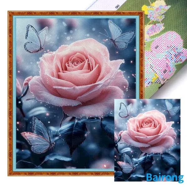 Крестиковый набор Pink Rose Butterflies, хлопковая канва 11CT, 40 50 см