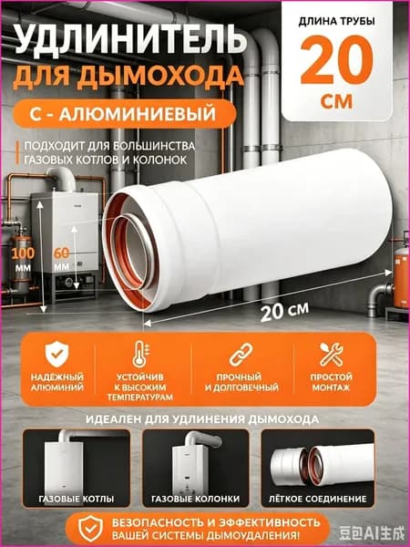 Удлинитель коаксиальный 60х100-200 мм, толщина 1.0/1.1 мм, труба дымохода для газового котла