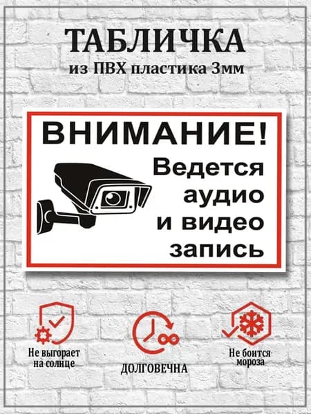 Табличка "Ведется аудио и видео запись" №9 - 21х30 см