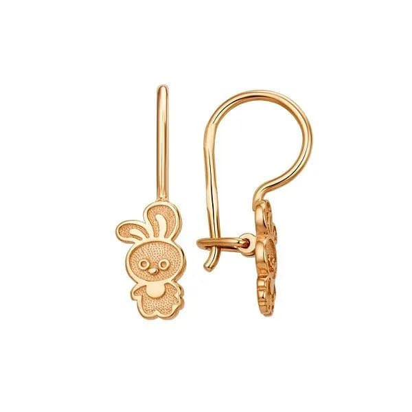 Серьги детские из красного золота 585 пробы / зайчики / 18,5*4,5 мм