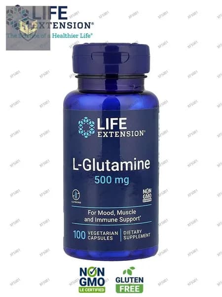 Life Extension, L-глютамин, 500 мг, 100 вегетарианских капсул