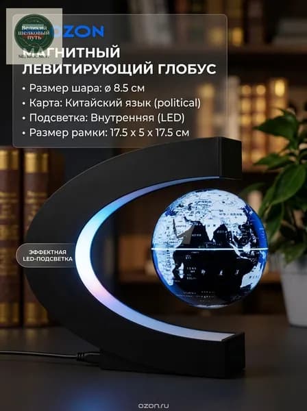 Магнитный левитирующий глобус 8.5 см светящийся декор для дома для подарка