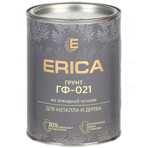 Грунтовка Erica алкидная основа, ГФ-21, для внутренних и наружных работ, серая, 0,8 кг