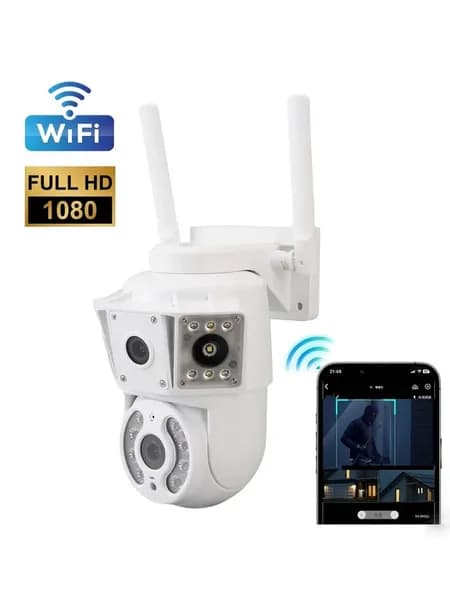Камера видеонаблюдения уличная wi-fi , поворотная с двумя объективами 6мп HD IP камера с датчиком движения для дома и дачи / ночная съемка / охрана