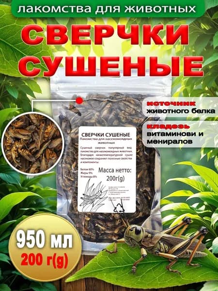 Сверчки сушеные для насекомоядных и животных, 200 грамм