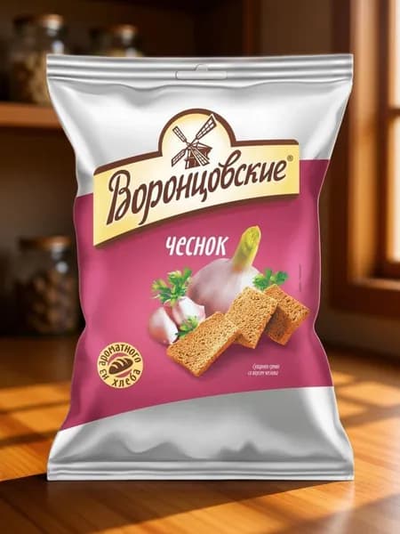 Воронцовские, сухарики со вкусом чеснока, 200 г, Россия