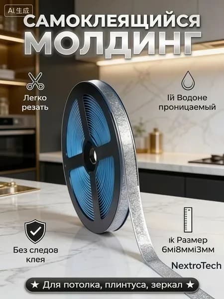 Самоклеящийся гибкий молдинг из ПУ, серебристый с блеском, размер 6м8мм3мм, декоративная лента для потолка, плинтуса и зеркал, водонепроницаемый