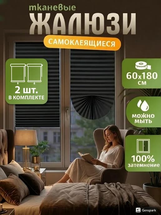 Жалюзи на окна черные 60 на 180 - 2 штуки