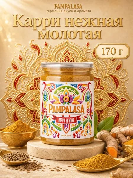Карри нежная Pampalasa, натуральная приправа для курицы, риса и овощей, 170 г