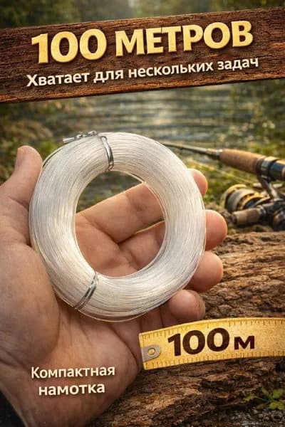 Леска прозрачная 0,9 мм, разрывная нагрузка 26 кг, 100 м, мононить,2 упаковки