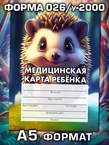 Медицинская карта 026/у-2000 Аурасо, медкарта в детский сад, школу и поликлинику, амбулаторная, формат А5