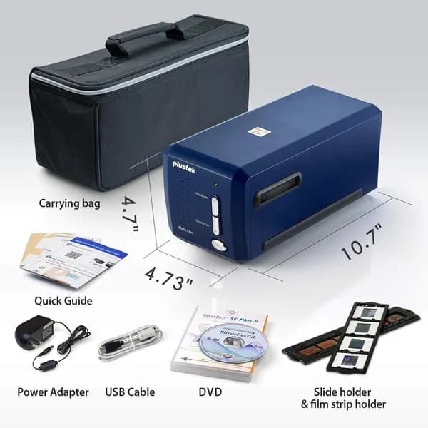 Plustek Сканер Сканер для 35-мм негативных пленок/слайдов Plustek OpticFilm 8100, 7200 DPI и 48-битный вывод. В комплекте Silverfast SE Plus 9, поддержка Mac и Windows., темно-синий