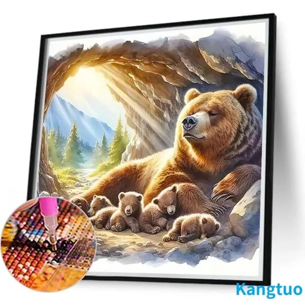 Диамантовая картина Медведь в стиле 5D, 40 40 см, с резиновыми стразами