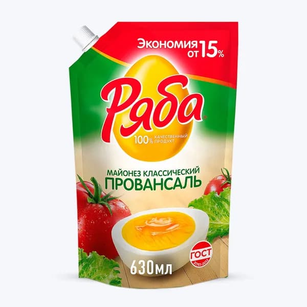 Майонез Классический Провансаль 50,5% 630 г, Ряба