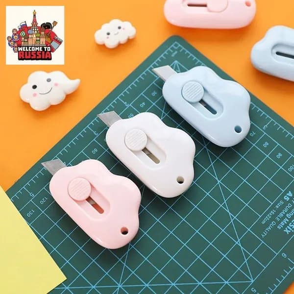 Складной канцелярский нож с дизайном облаков, розовый, 5,7 x 3,7 см