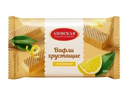 Азовская кондитерская фабрика Вафли Хрустящие Лимонные, 200 гр /