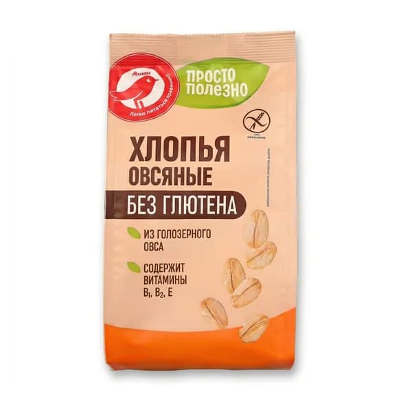 Хлопья овсяные АШАН Красная птица Просто Полезно без глютена, 375 г