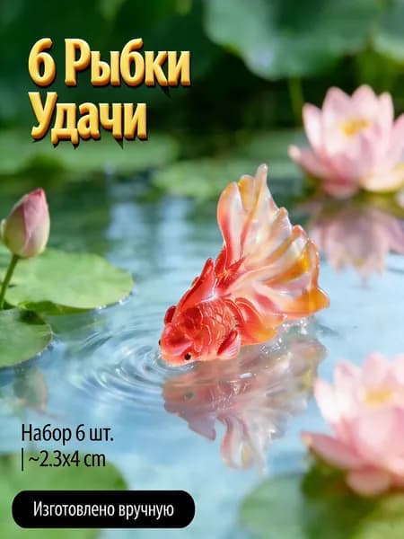 Мини-рыбка из смолы для аквариума красная 4x2.3x2 см, реалистичный декор, миниатюрная фигурка, для акваскейпа и террариума, 6 шт
