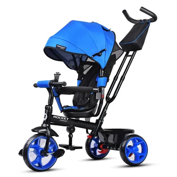 Велосипед трехколесный детский с ручкой Rocket Comfort, колеса EVA 10"/8", цвет синий, R.Comfort-BL