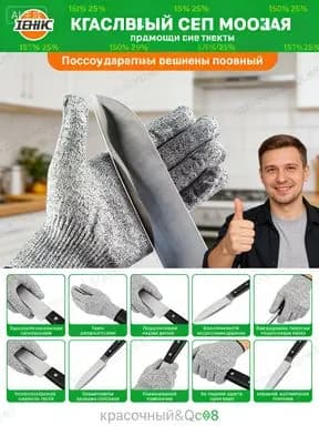 Защита рук на высоте: перчатки из HPPE и стекловолокна (размер средний) для работы с острыми инструментами и материалами