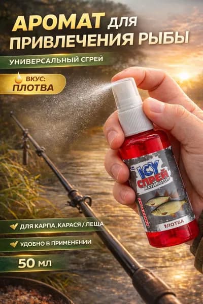 Аттрактант для рыбы спрей 50 мл "Плотва" универсальный ароматизатор для прикормки и насадки