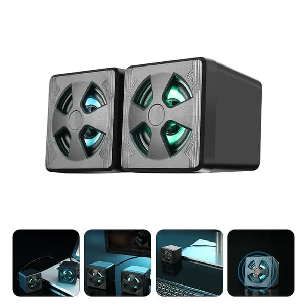 Портативные мини колонки для компьютера и ноутбука, пластиковые, с rgb подсветкой, 2 шт, для дома