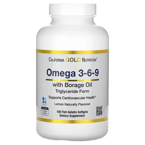 California Gold Nutrition, Omega 3-6-9, с рыбьим жиром Омега-3 и маслом семян цикория, EPA, DHA, GLA и линолевой кислотой, 180 мягких таблеток
