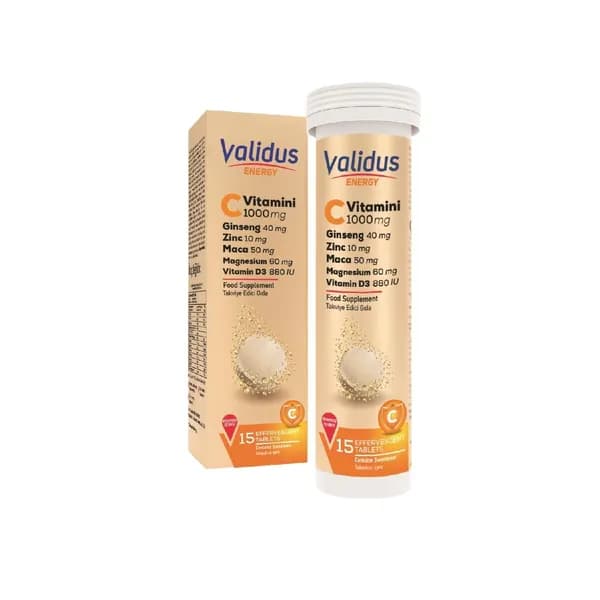 Витамины шипучие Validus Energy C 1000 мг + Женьшень + Цинк + Мака, улучшение энергии