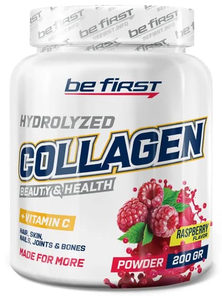 Коллаген для суставов с витамином C Be First Collagen Powder - 200 грамм, малина