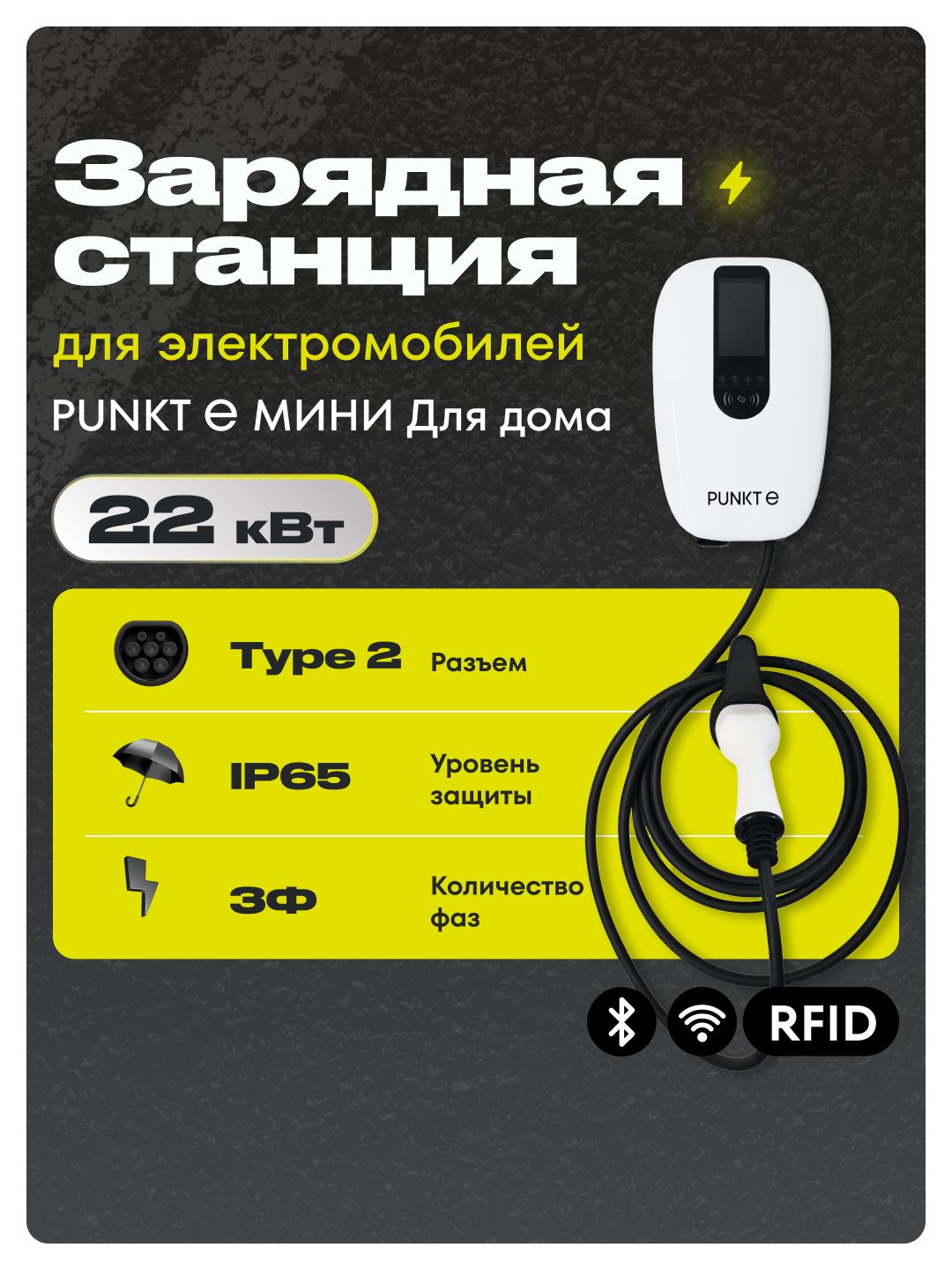 Зарядная станция PUNKT E МИНИ Для дома 22 кВт Type 2 белая