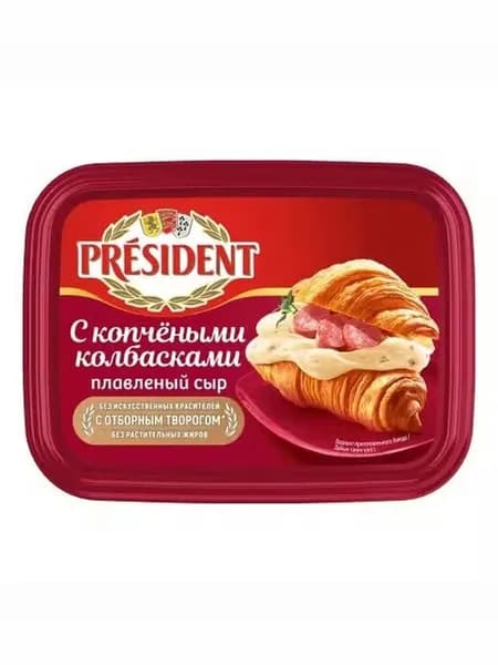 Сыр плавленый President с копчеными колбасками 45% БЗМЖ 400 г