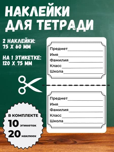 Универсальные наклейки на тетради 120x75 мм, 10 этикеток 20 наклеек