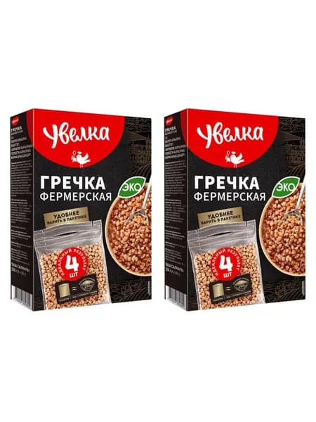 Увелка Гречка фермерская, 4 пакетика, 320 г, 2 упак /