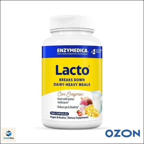 Lacto, ферменты для переваривания молочных продуктов, поддержка пищеварения, 180 капсул