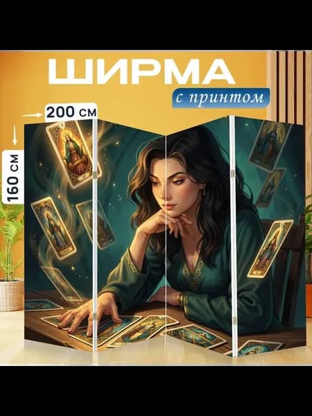 Ширма "Девушка с картами таро. Мистическая." 200x160см