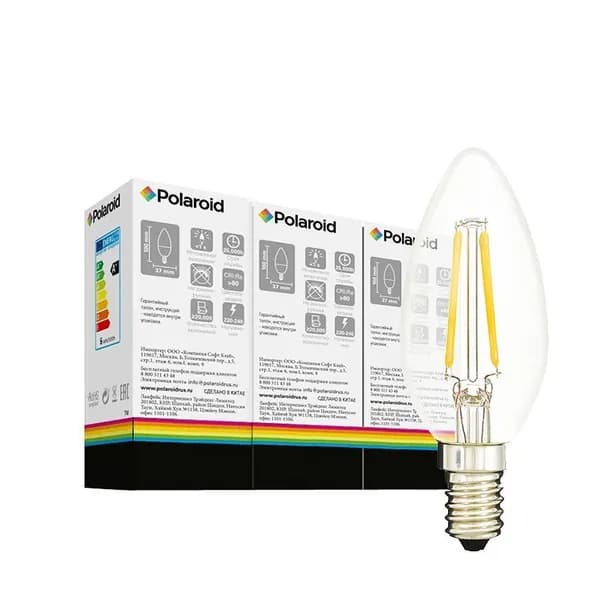 Филаментная светодиодная лампа Polaroid 220V C37 FIL 4W 3000K E14 470lm (3 шт.)