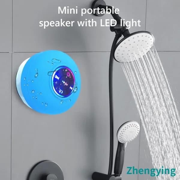 Мини-колонка Bluetooth с присоской, водонепроницаемая, с LED-подсветкой для душа