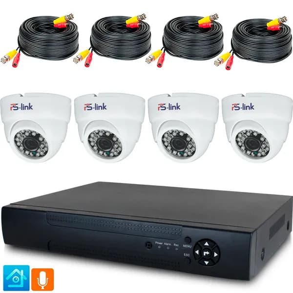 Готовый комплект AHD видеонаблюдения 4 камеры 5Мп с микрофоном Ps-link KIT-A504HD-MX для частного дома, квартиры или офиса / 5Мп SuperHD (2592x1944), запись звука