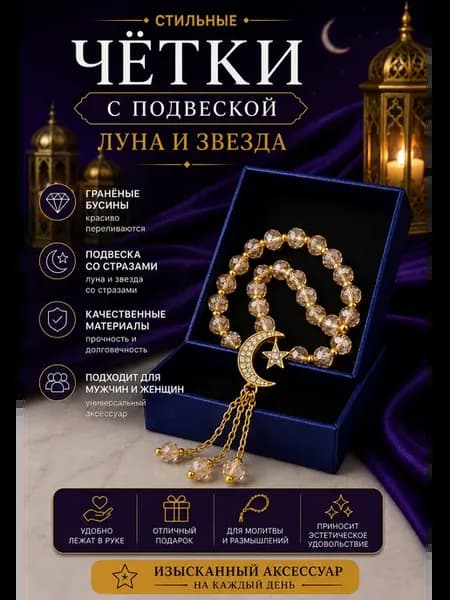 Премиальные четки Луна и Звезда исламский аксессуар