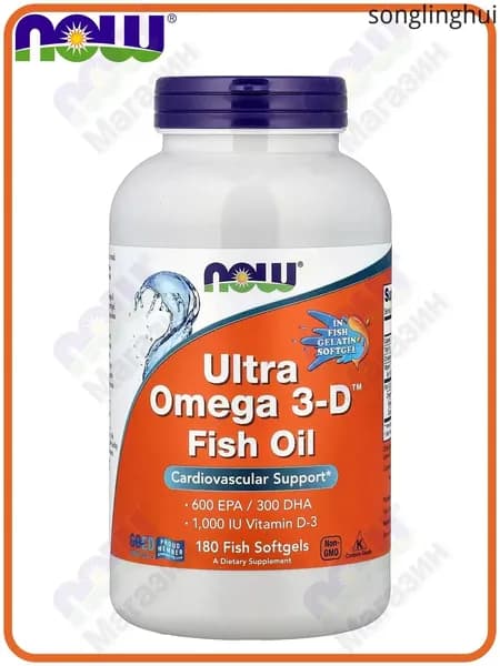 NOW Foods, Ultra Omega 3-D Рыбий жир, 600 EPA/300 DHA, Fish Oil, 180 софтгелей