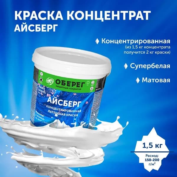 Концентрированная латексная краска Айсберг ОБЕРЕГ PaintGuard 1,5 кг