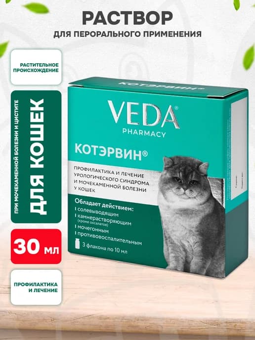 Раствор для профилактики МКБ собак и кошек Котэрвин 10мл 3шт